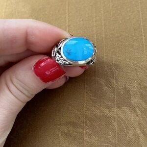 Genuine Turquoise Inlay Stone Silver Plated Metal Ring Size 6 NWOT